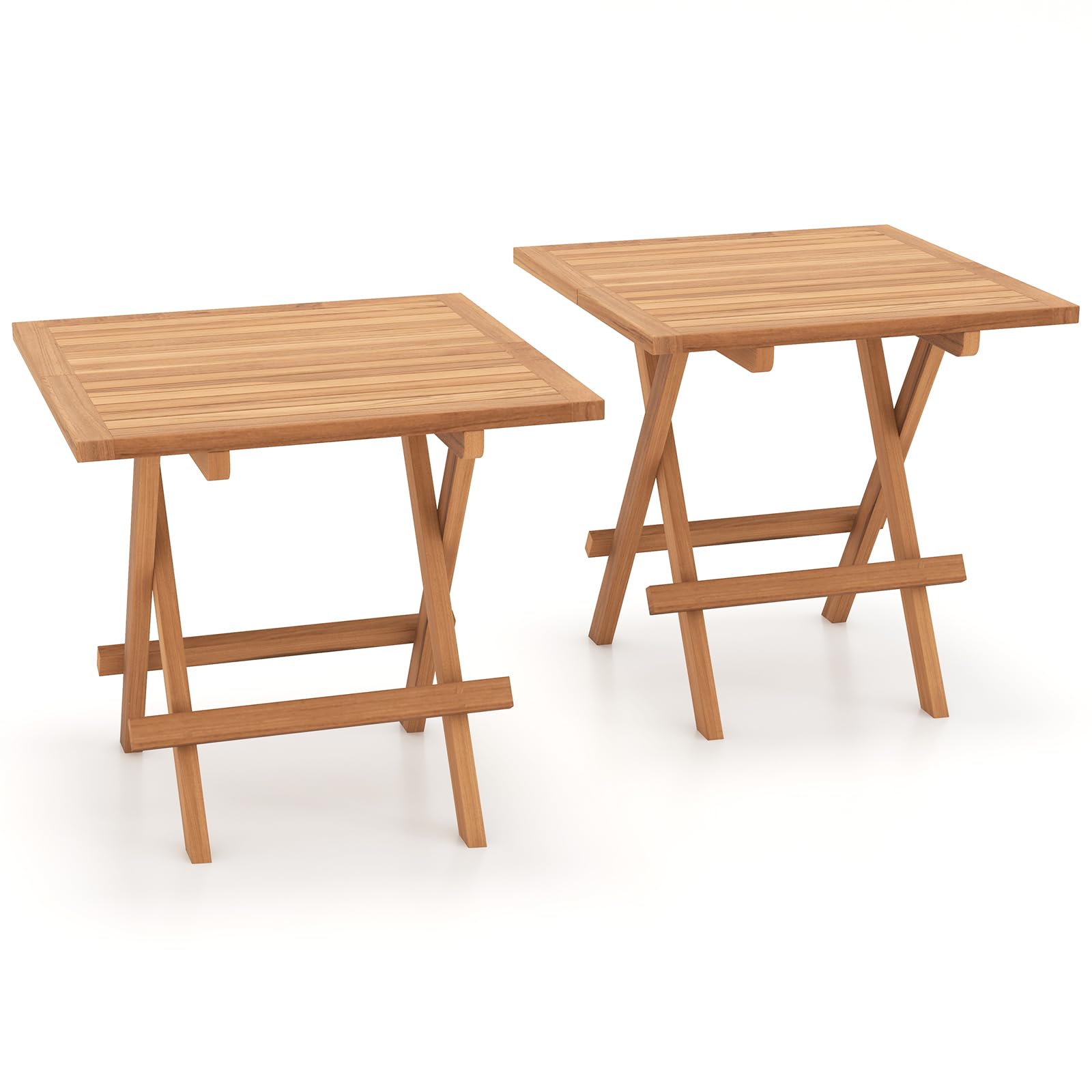 Teak Wood Square End Table with Slatted Tabletop - Tangkula